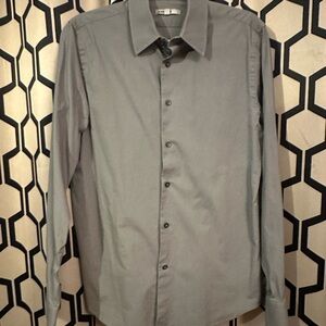 Express Men's Solid Light Gray Dress Shirt